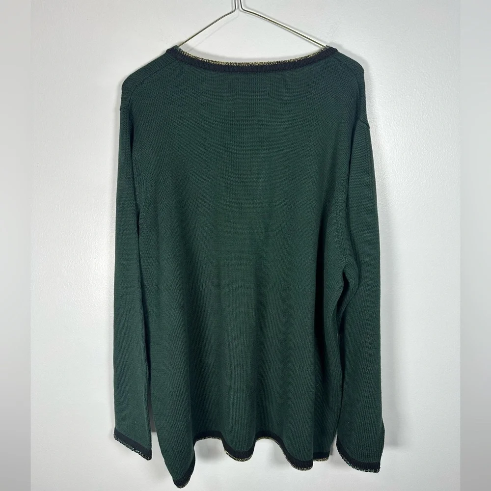 Quacker Factory Dark Green Pointsettia Zip Up Cardigan Sequins sz 3x Christmas